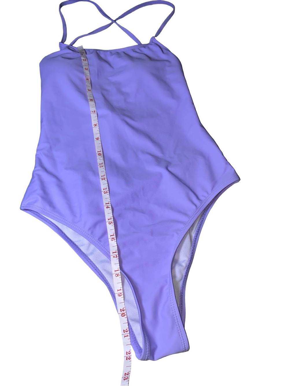 Solid Pastel Purple Criss Cross Back One Piece Swimsuit Lilac Lavender - Picture 3 of 7